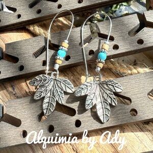 Alquimia Silver and Blue turquoise Leaf Charm Earrings